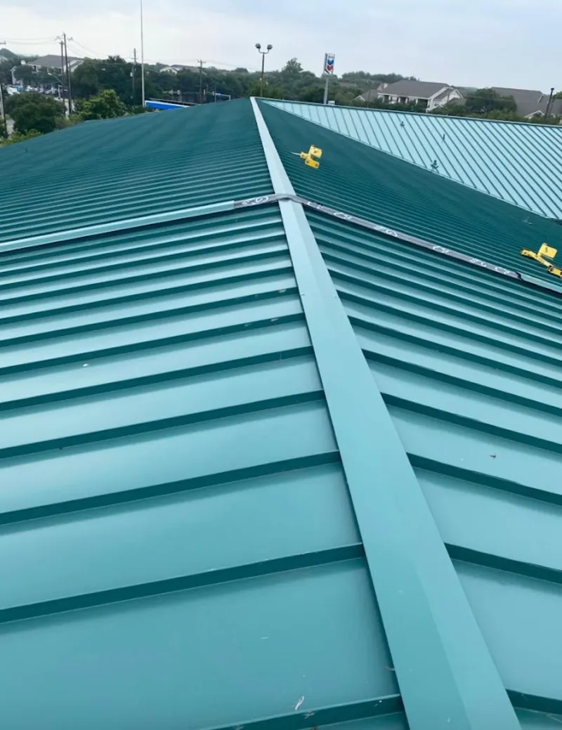 Green commercial metal roof ridge and valley for Metal Roof Repair in Bel Air